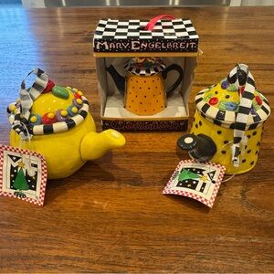 Lot Of 3 Ornaments Mary Engelbreit Teapots Yellow